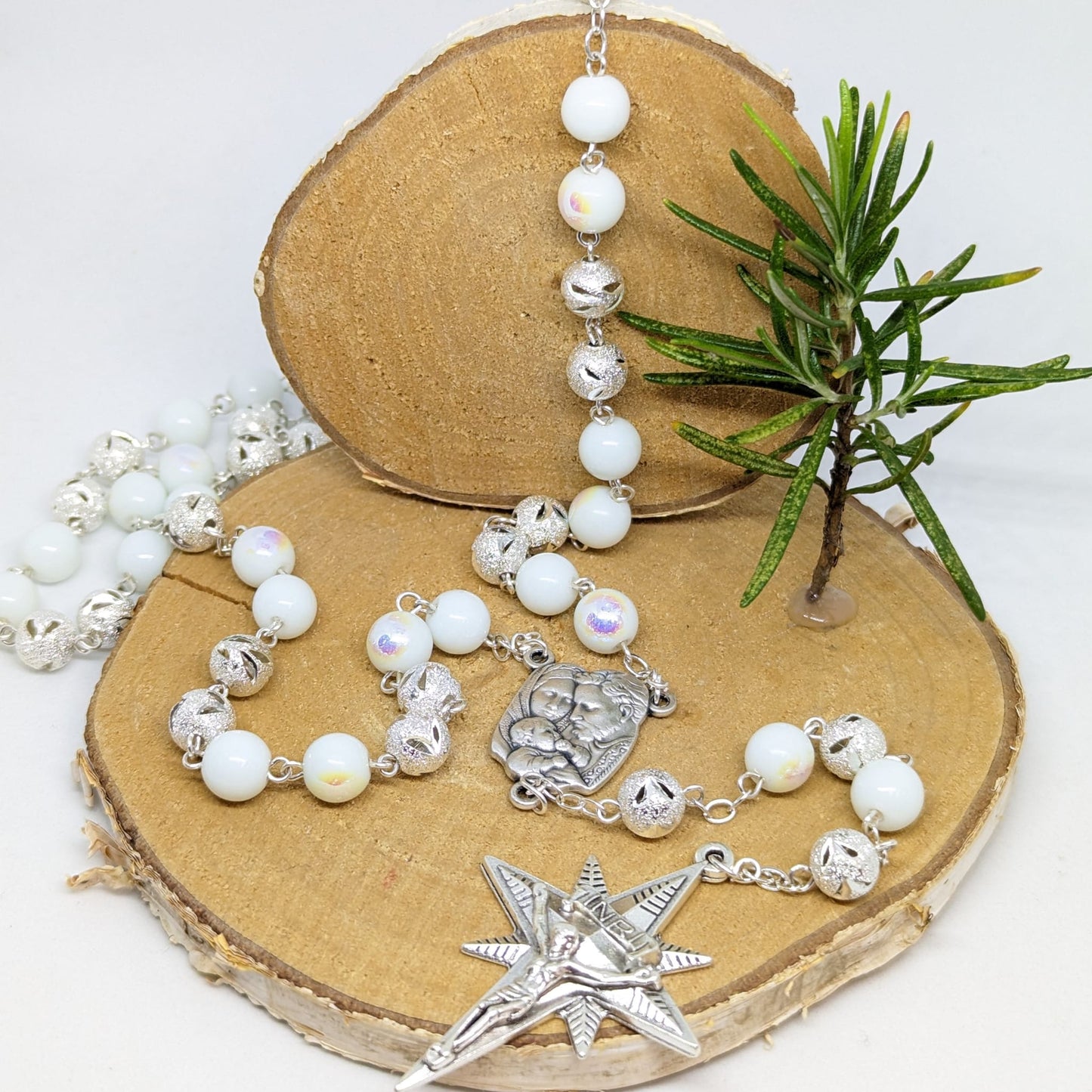 Christmas Rosary - Silver Holy Family