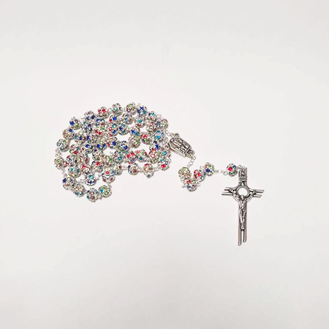 Premium Silver with Colored Crystals Rosary of Fatima