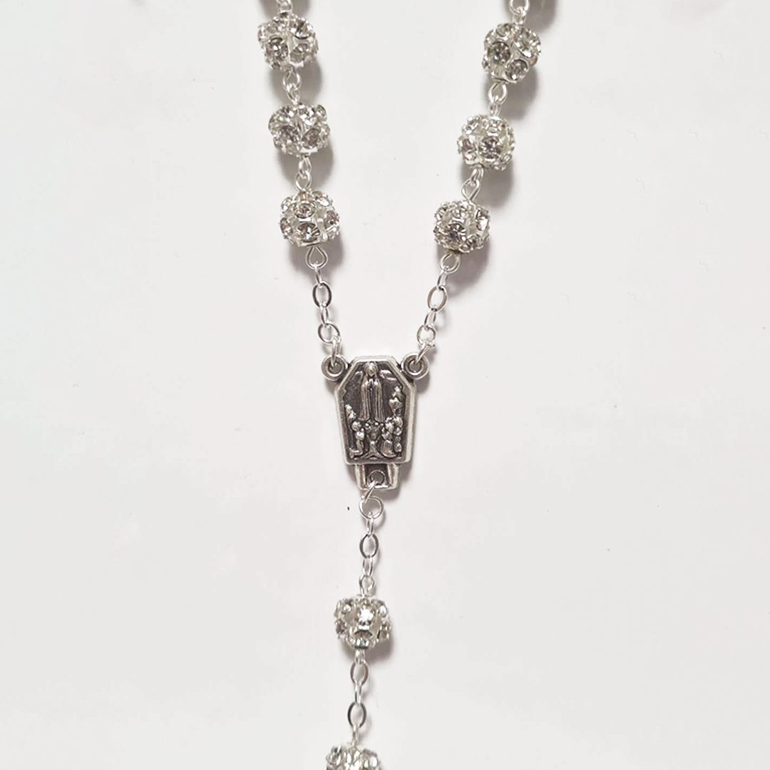Premium Silver with Translucent Crystals Rosary of Fatima