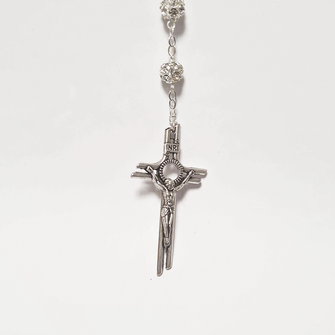 Premium Silver with Translucent Crystals Rosary of Fatima