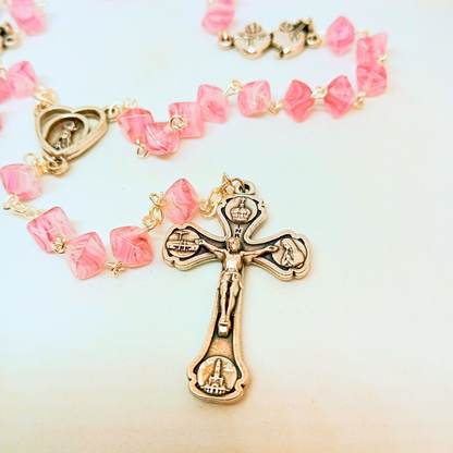 Heart of Jesus and Mary Rosary [Pink]