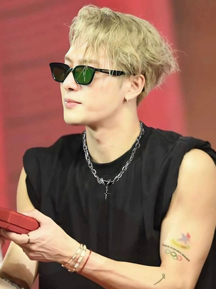 Jackson Wang Same Style Men Handsome Cuban Link Chain Gem