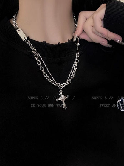 Accessible Luxury Cross Twin Sweet Cool Sexy Style Necklace