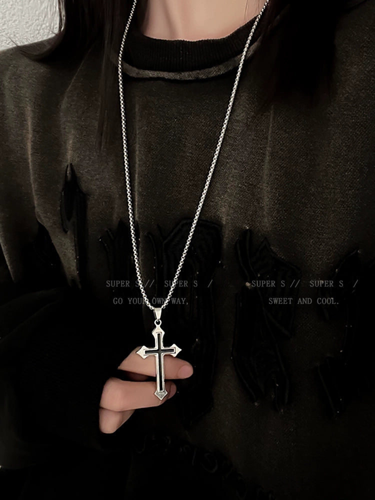 Titanium Steel Men's Sweet Cool Sweater Female Cross Pendant