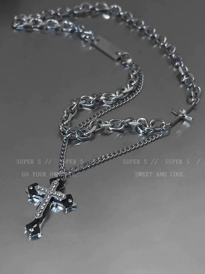 Accessible Luxury Cross Twin Sweet Cool Sexy Style Necklace