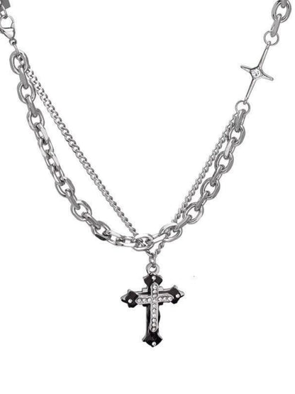 Accessible Luxury Cross Twin Sweet Cool Sexy Style Necklace