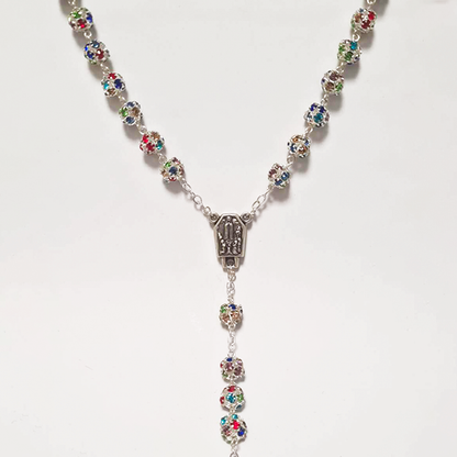 Premium Silver with Colored Crystals Rosary of Fatima