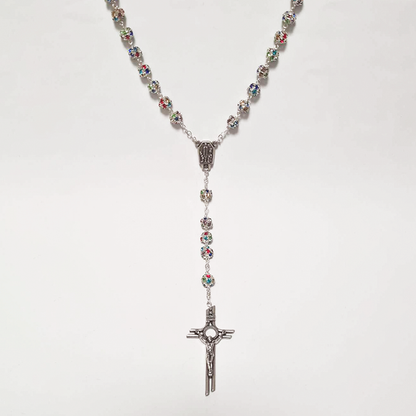 Premium Silver with Colored Crystals Rosary of Fatima
