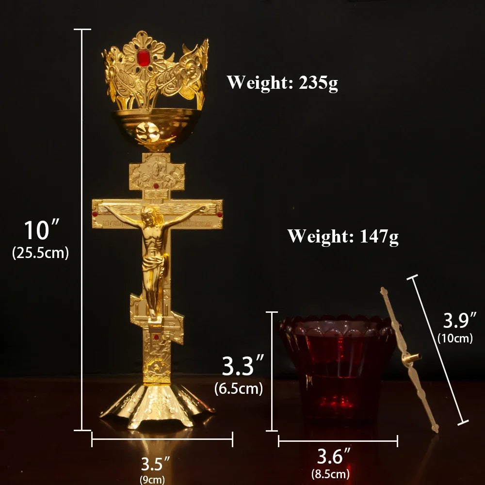 Church Candle Holder Table Decor with Traditional Orthodox Jesus Design, Metal Standing Candlestick for Home or Worship Use