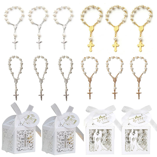 50/20pcs Cross Candy Box Easter Favor Gift Packaging Box With rosary beads Birthday Baptism Wedding Communion Christening Decor