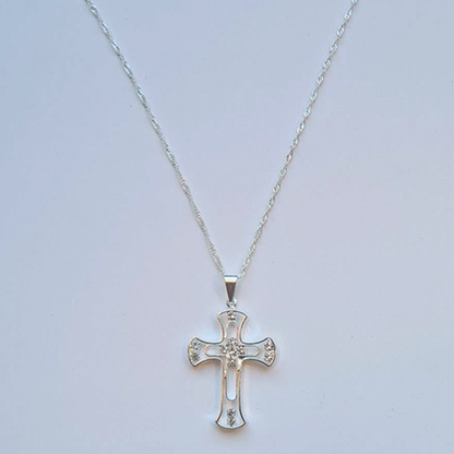 Silver Cross Necklace with semi precious gems