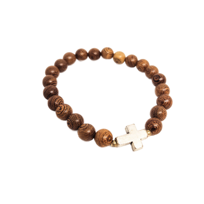 Teak wood Bracelet with Metal Cross