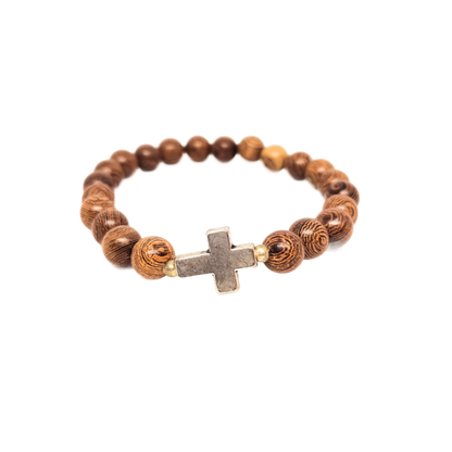Teak wood Bracelet with Metal Cross